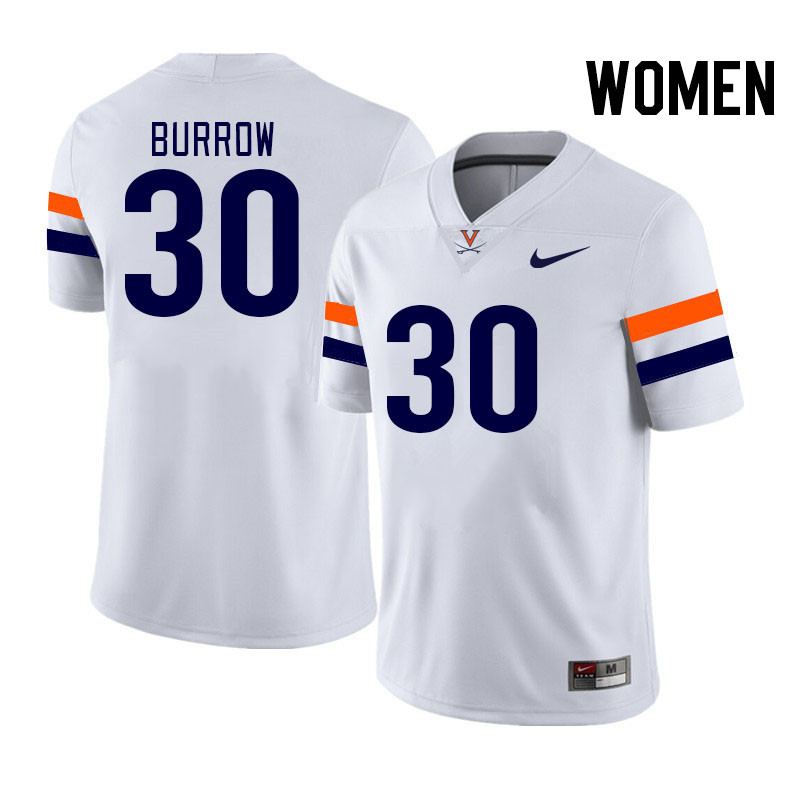 Women #30 Addie Burrow Virginia Cavaliers College Football Jerseys Stitched Sale-White - Click Image to Close